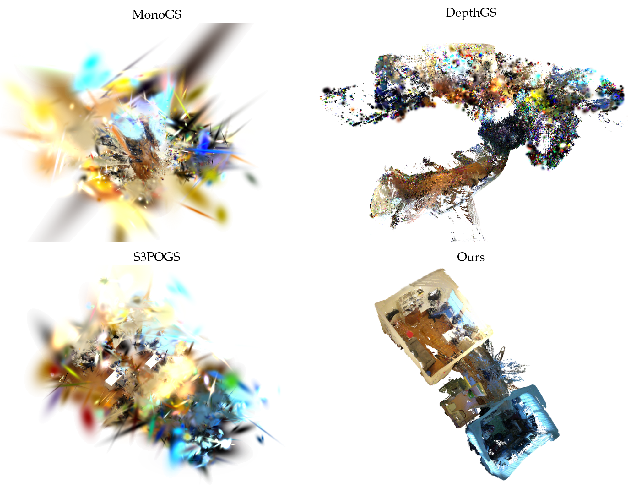 Scene reconstruction comparison across multiple scenes